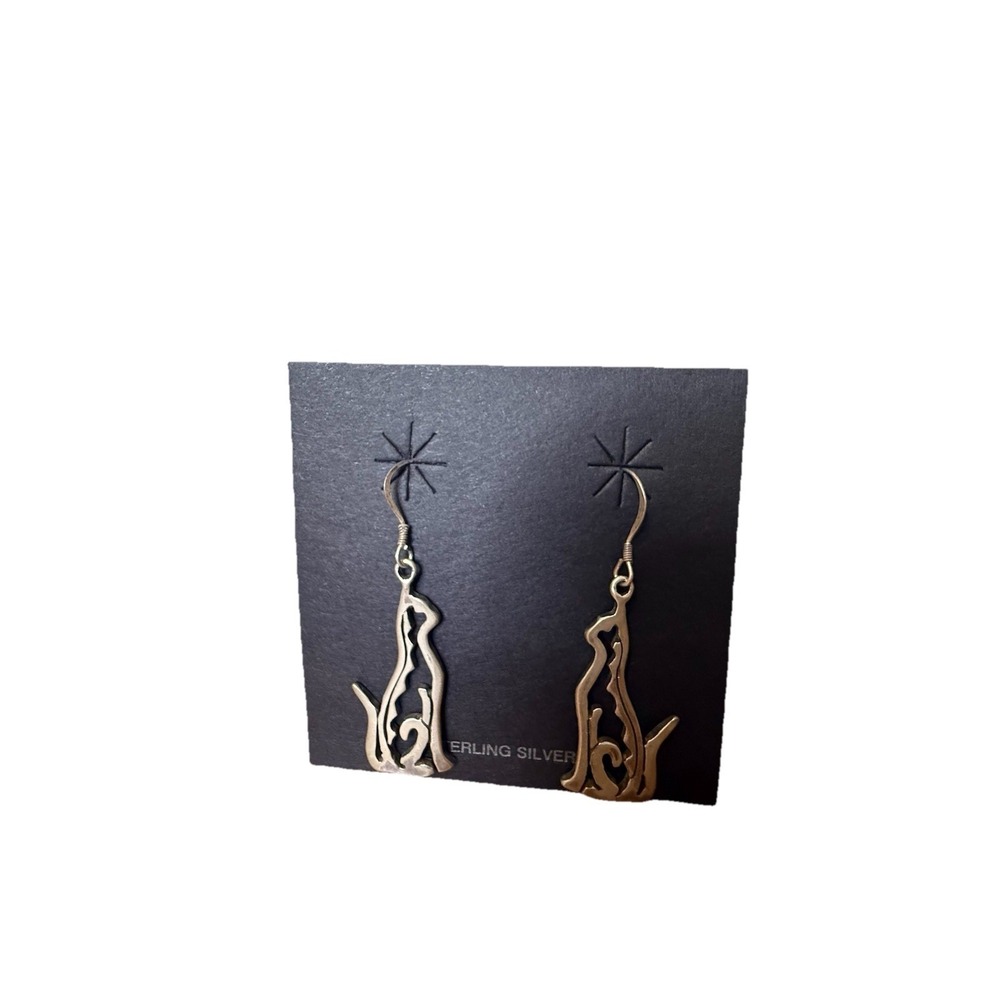 Vintage Sterling Silver Cat Earrings excellent condition stamped